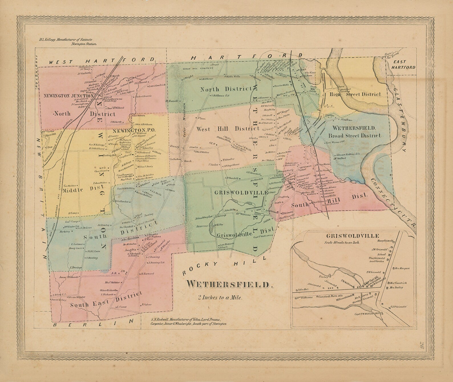 WETHERSFIELD Connecticut 1869 Map Replica or GENUINE Etsy