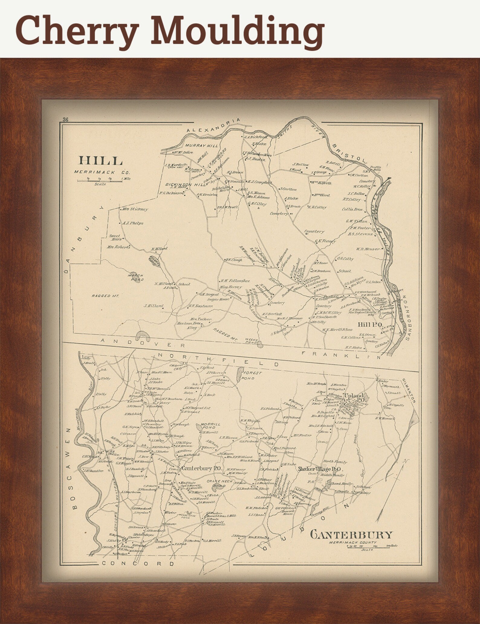 HILL and CANTERBURY New Hampshire 1892 Map Replica or Etsy