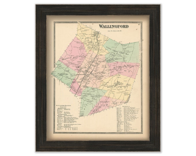 WALLINGFORD, Connecticut, 1868 Map, Replica or Genuine Original