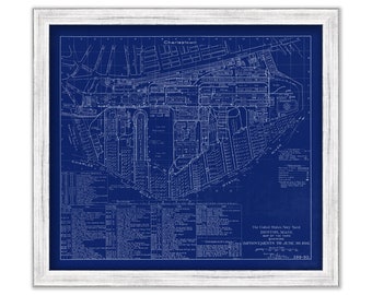CHARLESTOWN NAVY YARD, Massachusetts  -  1916 Blueprint Map