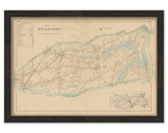 WESTPORT, Massachusetts 1895 Map - Replica or GENUINE Original