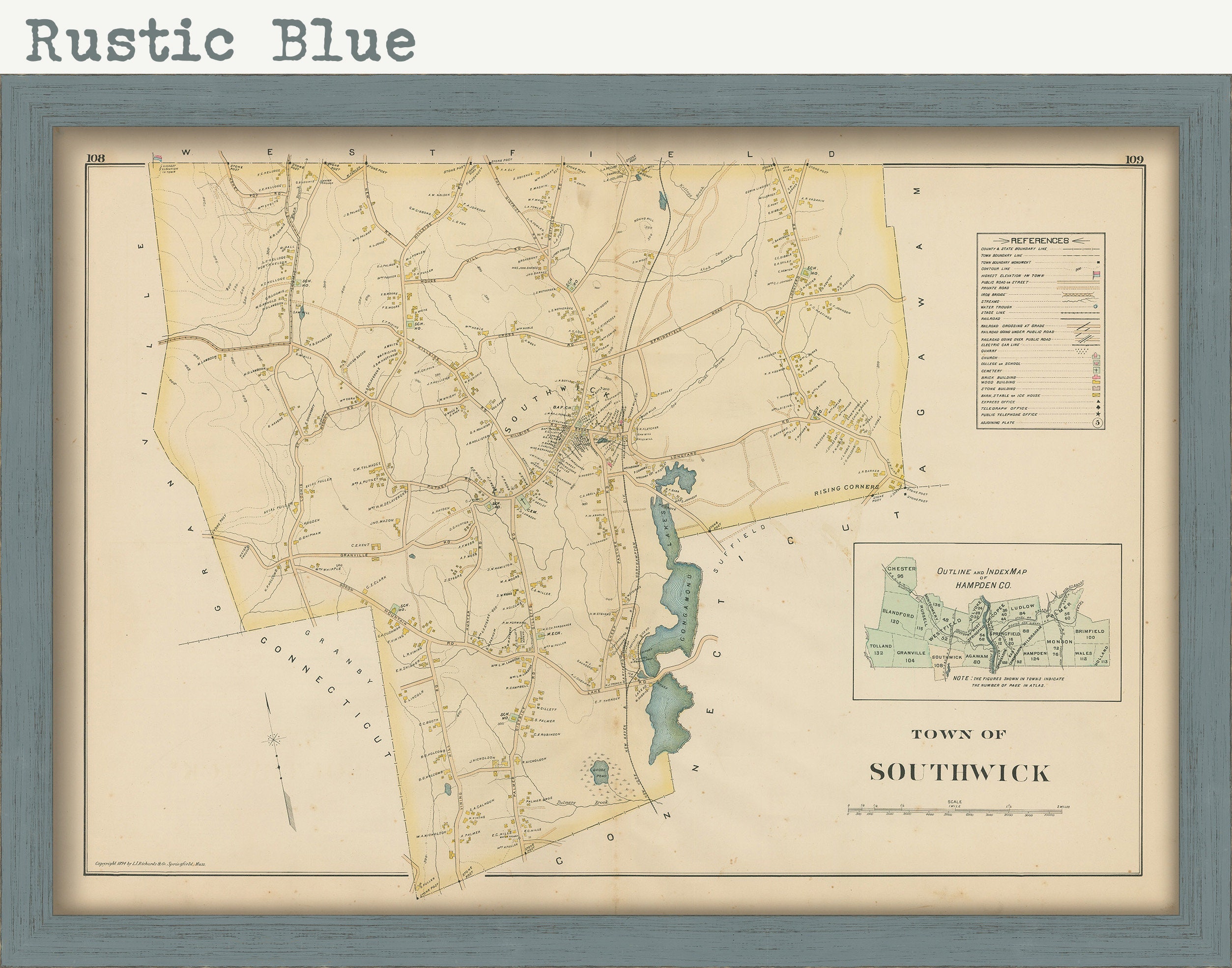 GENUINE ORIGINAL Map of HANSON Massachusetts 1879 