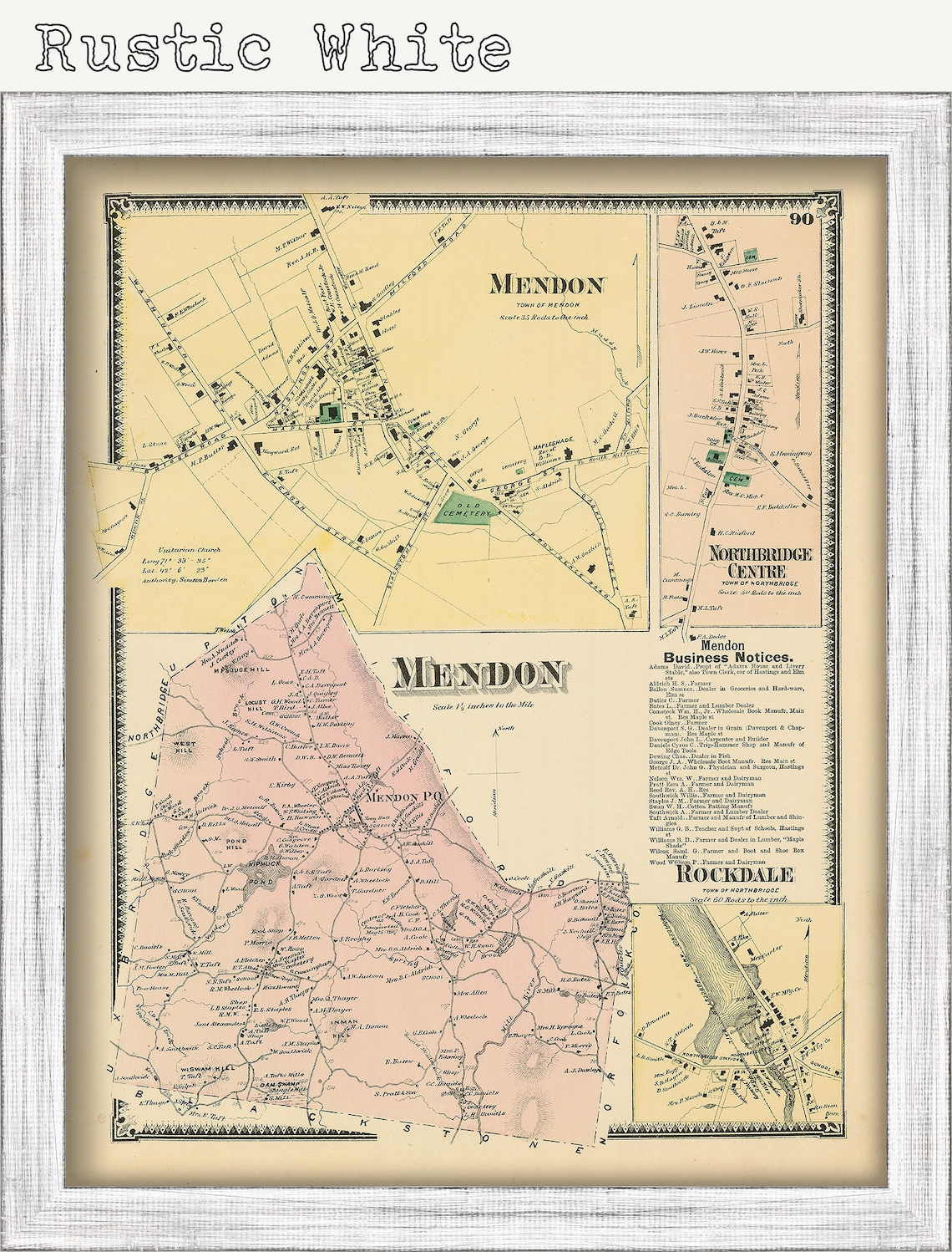Town of MENDON Massachusetts 1870 Map Etsy
