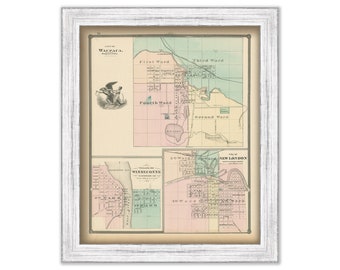 Waupaca, Winneconne and New London, Wisconsin 1878 Map, Replica or Genuine Original