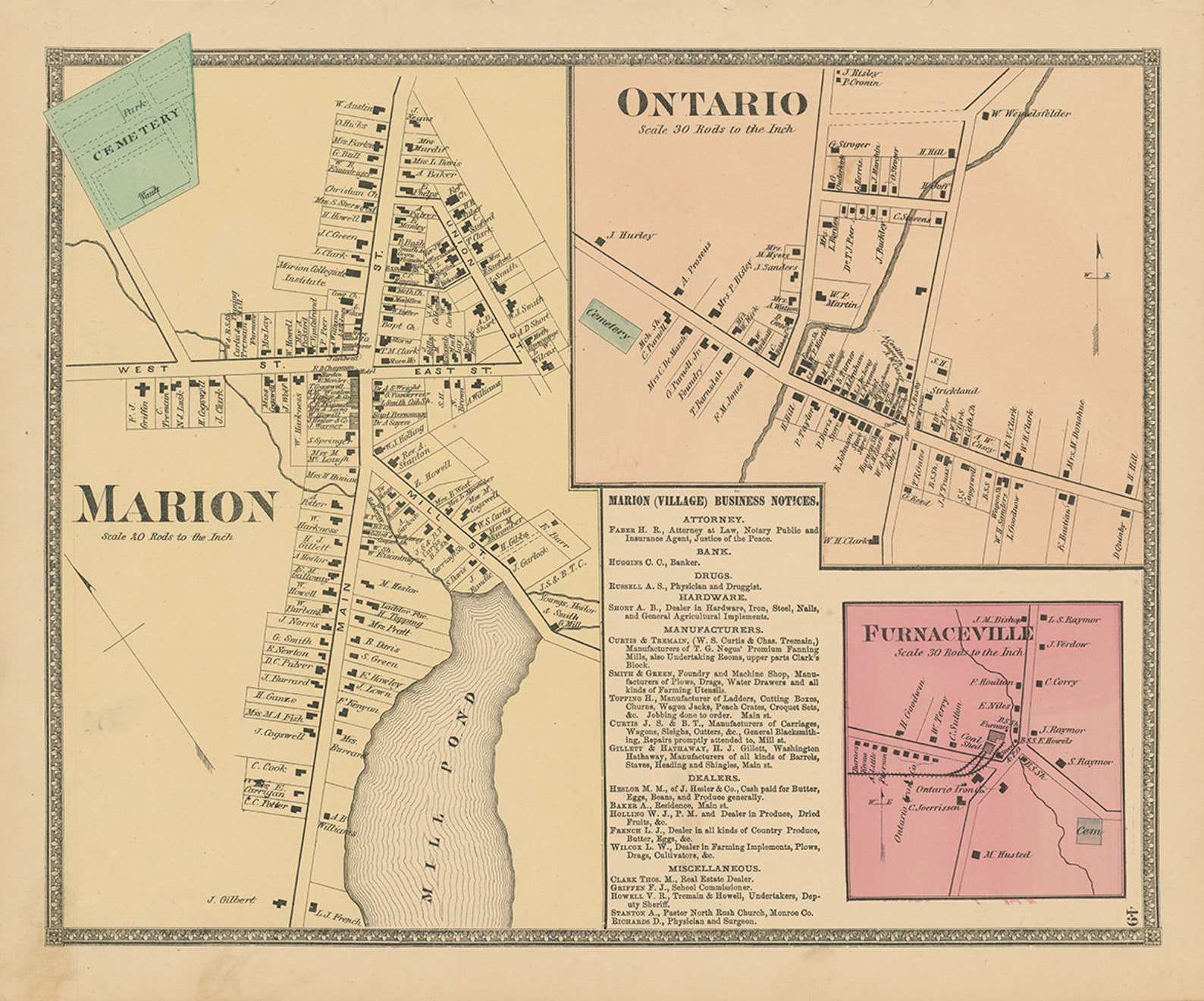 Village of MARION New York 1874 Map Replica and GENUINE Etsy