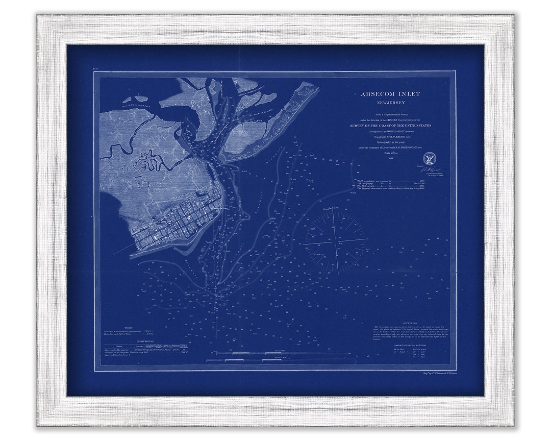 ABSECOM INLET, Atlantic City, New Jersey - 1864 Nautical Chart ...