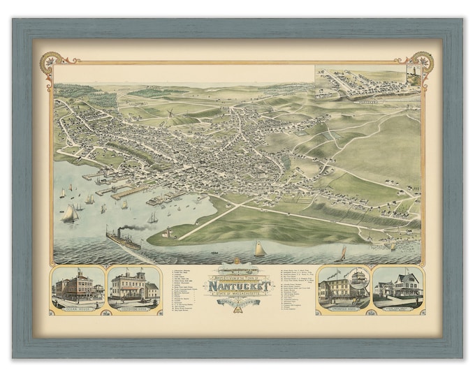 Featured listing image: Nantucket Bird's Eye View 1881 Reproduction, Colored - 0227