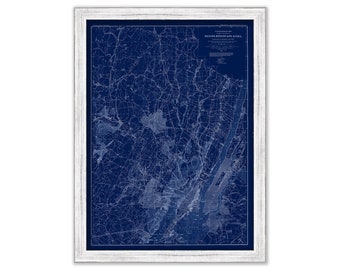 BERGEN, HUDSON and ESSEX Counties, New Jersey  -  1888 Topographical Map Blueprint