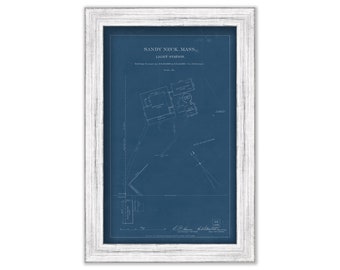 SANDY NECK LIGHTHOUSE, Barnstable, Massachusetts  - Blueprint Drawing and Plan of the Lighthouse and Keeper House in 1886
