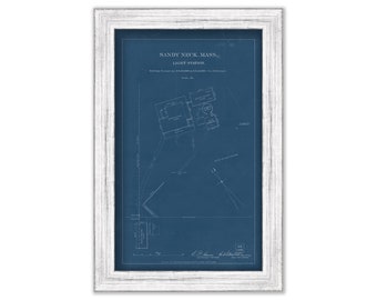 SANDY NECK LIGHTHOUSE, Barnstable, Massachusetts  - Blueprint Drawing and Plan of the Lighthouse and Keeper House in 1886