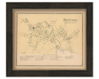 WESTVILLE, Connecticut, 1868 Map, Replica or Genuine Original