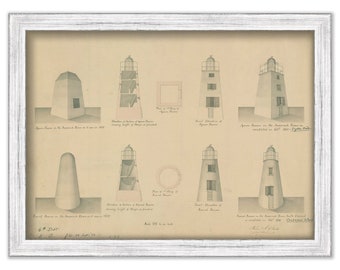 SAVANNAH RIVER LIGHTHOUSES, Georgia  - Drawing and Plan of the Lighthouses in 1850