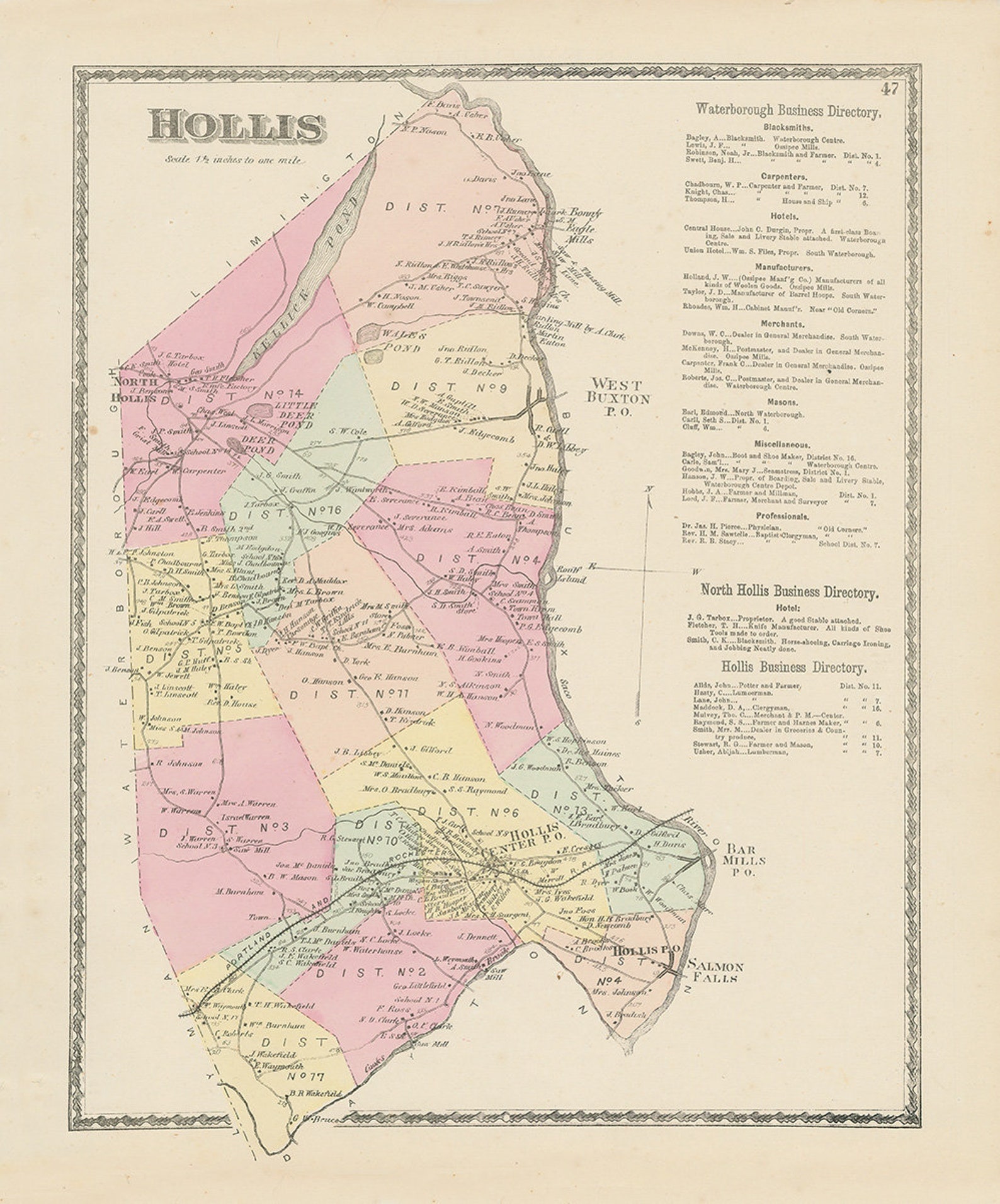 Town of HOLLIS Maine 1872 Map Etsy
