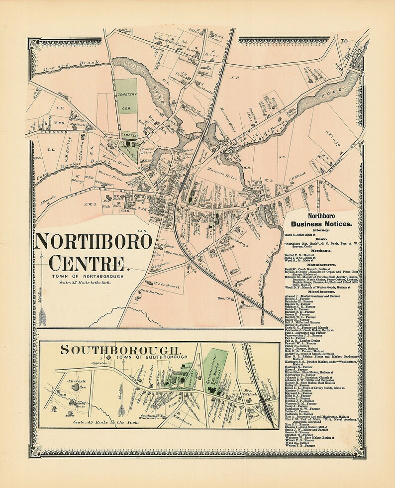 Northboro Village of NORTHBOROUGH, Massachusetts 1870 Map - Etsy