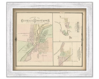 CENTRALIA and GRAND RAPIDS, Wisconsin 1878 Map, Replica or Genuine Original