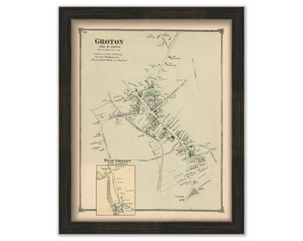 GROTON VILLAGE, Massachusetts 1875 Map - Replica or Genuine ORIGINAL