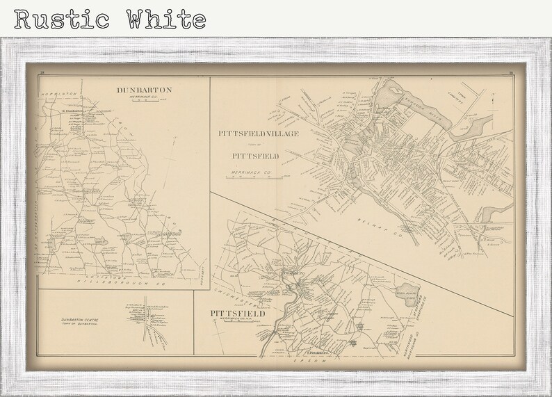 DUNBARTON and PITTSFIELD New Hampshire 1892 Map Replica or Etsy