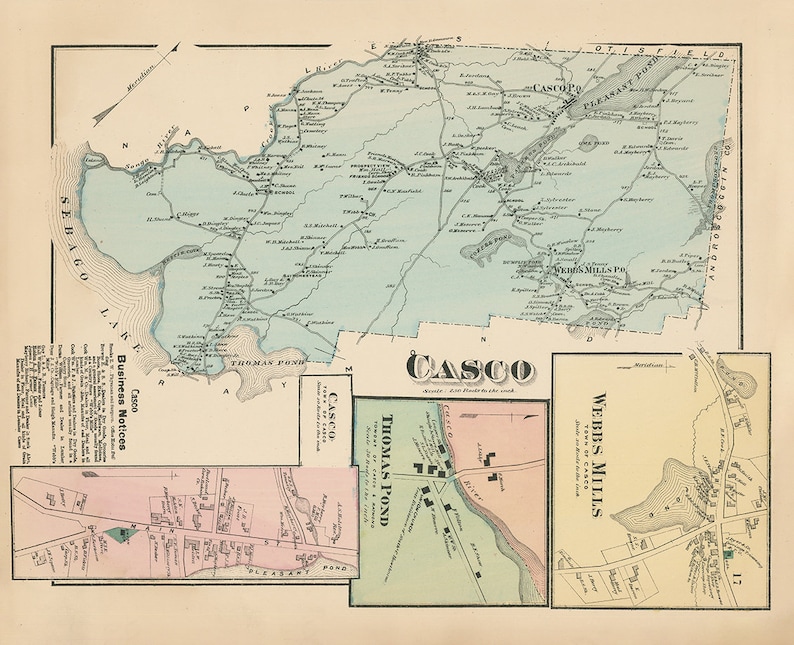 CASCO Maine 1871 Map Replica or Genuine ORIGINAL Etsy