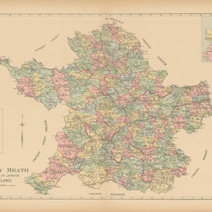 Meath Rivers Map COUNTY MEATH, Ireland 1901 Map - Replica or GENUINE Original - Etsy