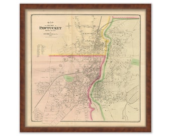 Village of PAWTUCKET, Rhode Island 1870 Map