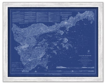 SALEM HARBOR, Massachusetts - 1869 Nautical Chart Blueprint