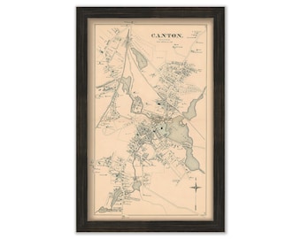 Village of CANTON, Massachusetts 1876 Map - Replica or GENUINE ORIGINAL