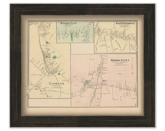 Yaphank, East Patchogue and Brookhaven Villages, New York 1873 Map, Replica and GENUINE ORIGINAL