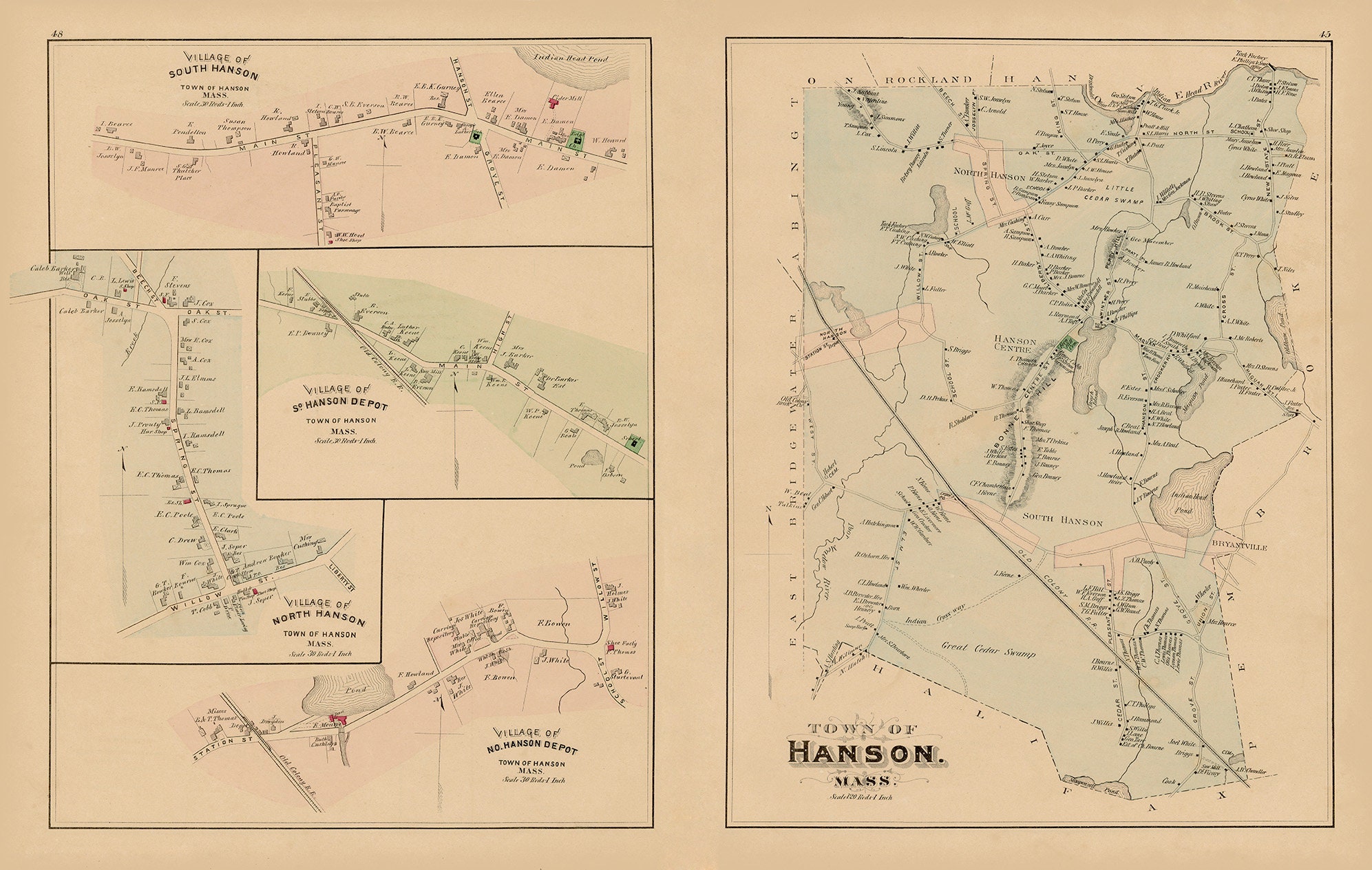 GENUINE ORIGINAL Map of HANSON Massachusetts 1879 