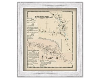 Villages of LIMERICK and CORNISH, Maine 1872 Map