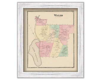 WALES, Androscoggin County, Maine 1873 Map, Replica or GENUINE Original