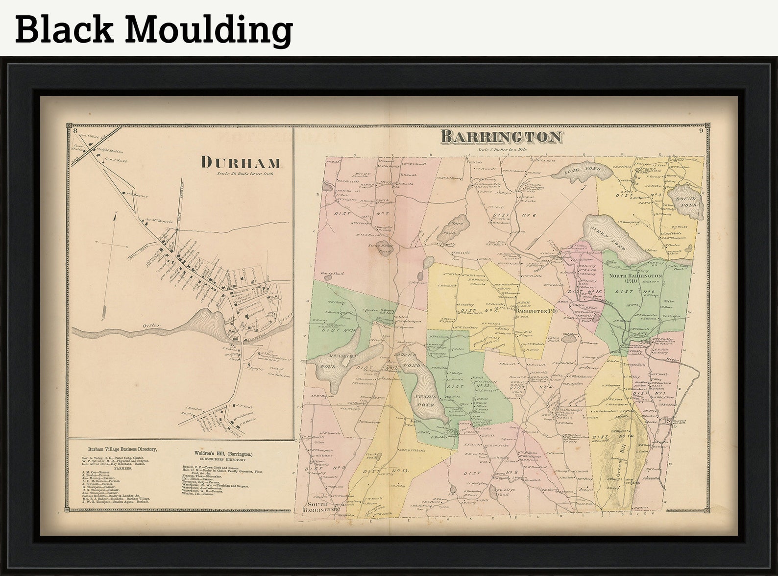 Town of BARRINGTON New Hampshire 1871 Map Replica or GENUINE Etsy