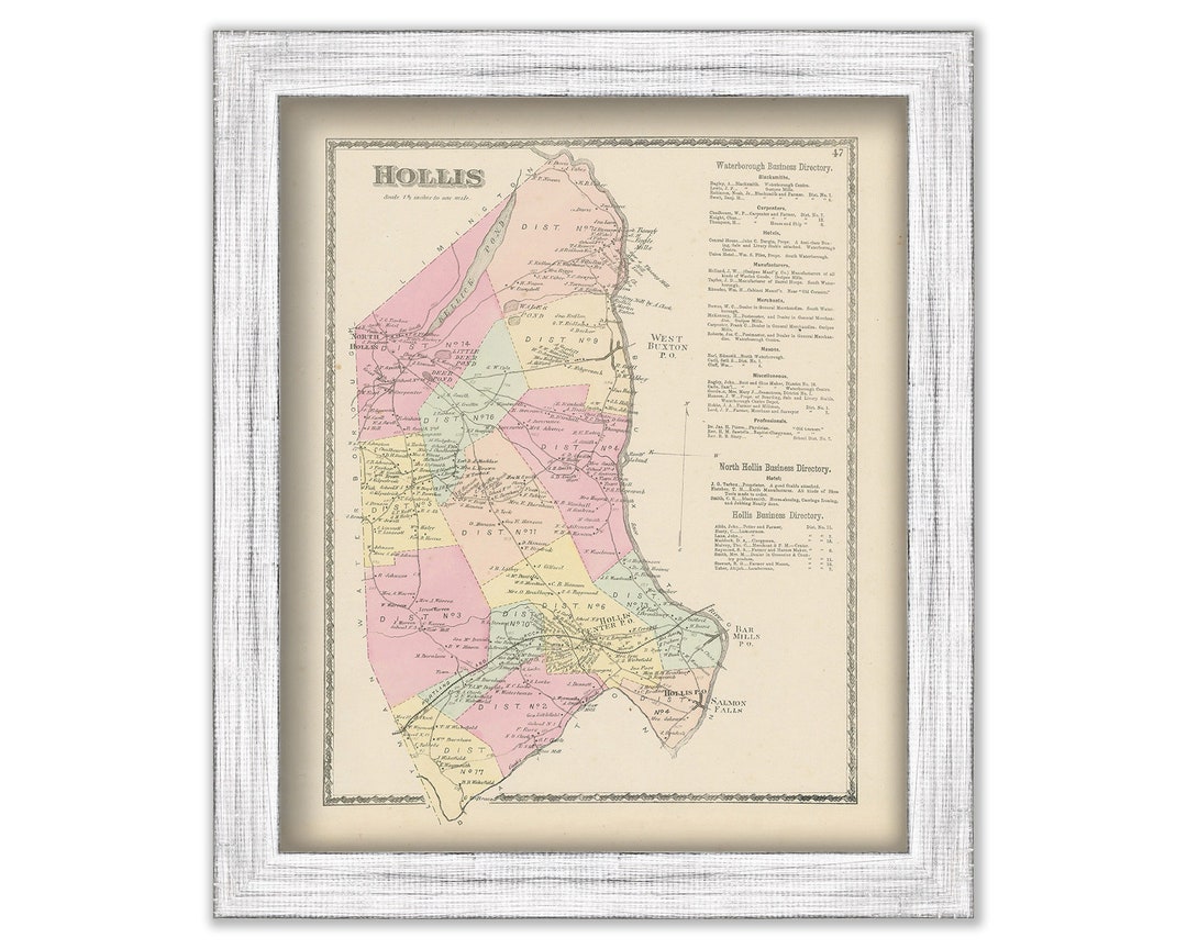 Town of HOLLIS, Maine 1872 Map Etsy