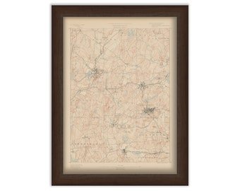 Marlborough, Hopkinton, Northborough and Westborough, Massachusetts 1890 - Topographic Map - Replica and Genuine Original