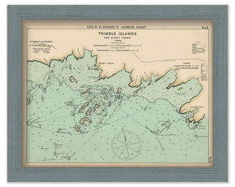 Thimble Islands, Connecticut - Nautical Chart by George W. Eldridge 1901 Colored Version 0317