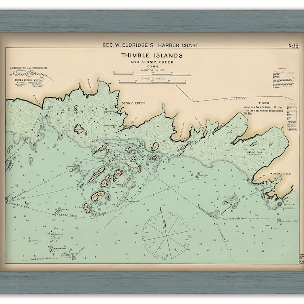 Thimble Islands, Connecticut - Nautical Chart by George W. Eldridge 1901 Colored Version 0317