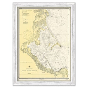 May include: A vintage nautical chart of Plymouth, Kingston, and Duxbury, Massachusetts. The chart is printed on yellowed paper with brown and black lines and text. The chart includes a compass rose and depth soundings.