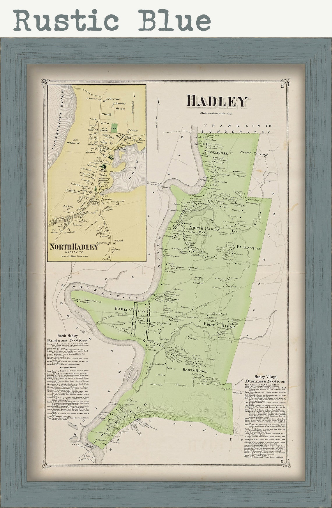 Town of HADLEY Massachusetts 1873 Map Etsy