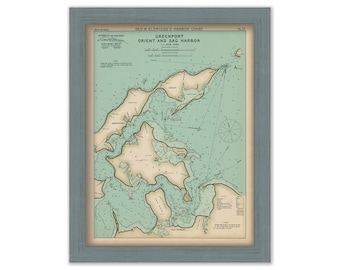 Shelter Island, Sag Harbor, Orient and Greenport, - Nautical Chart by George W. Eldridge 1901 Colored Version