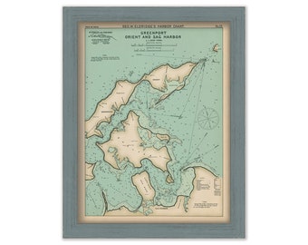 Shelter Island, Sag Harbor, Orient and Greenport, - Nautical Chart by George W. Eldridge 1901 Colored Version