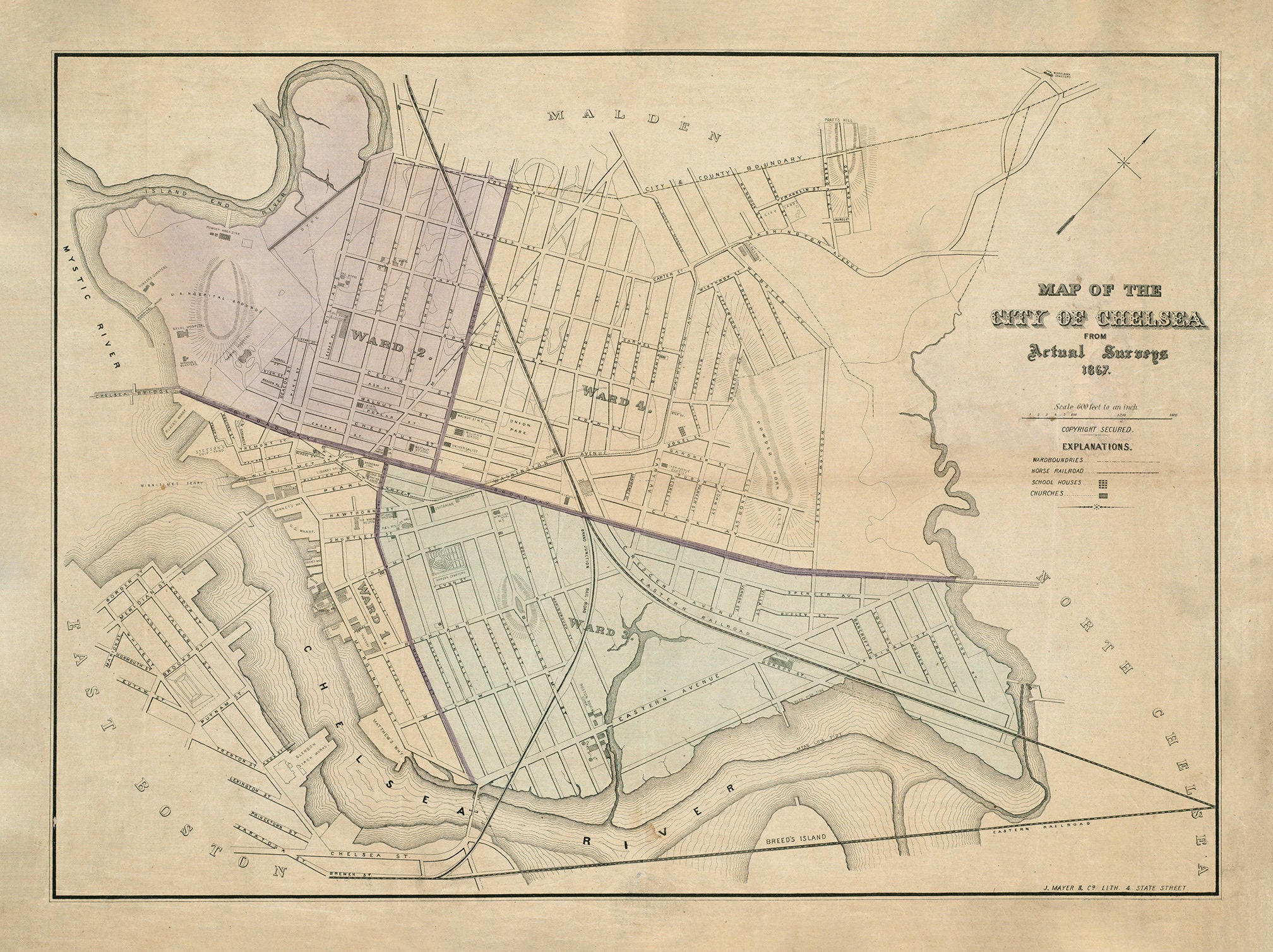 CHELSEA, Massachusetts 1867 Map