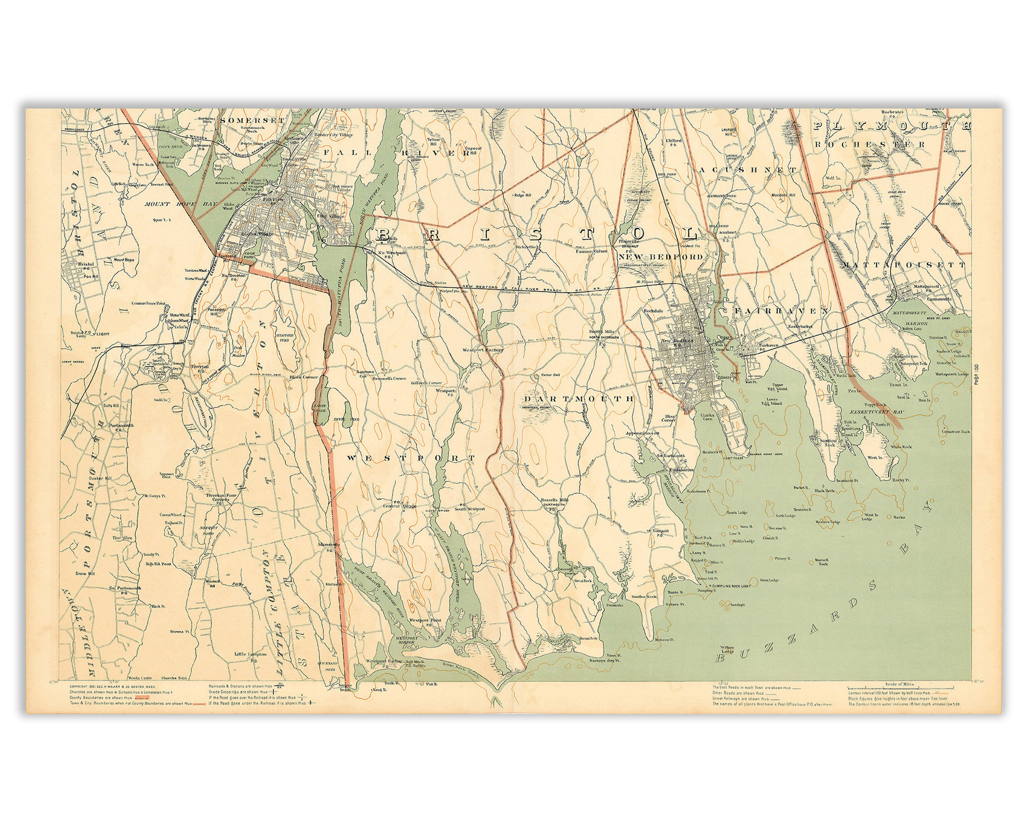 NEW BEDFORD Massachusetts Map/chart 1891 Etsy