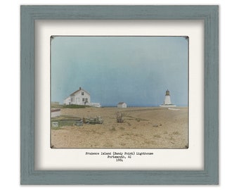 SANDY POINT LIGHTHOUSE, Prudence Island, Rhode Island - Colorized Old Photo of the Lighthouse in 1884