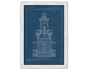 HOOPER ISLAND LIGHTHOUSE, Maryland  - Blueprint Drawing and Plan of the Lighthouse as it was in 1898