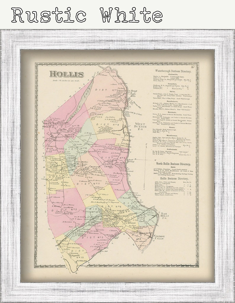 Town of HOLLIS Maine 1872 Map Etsy