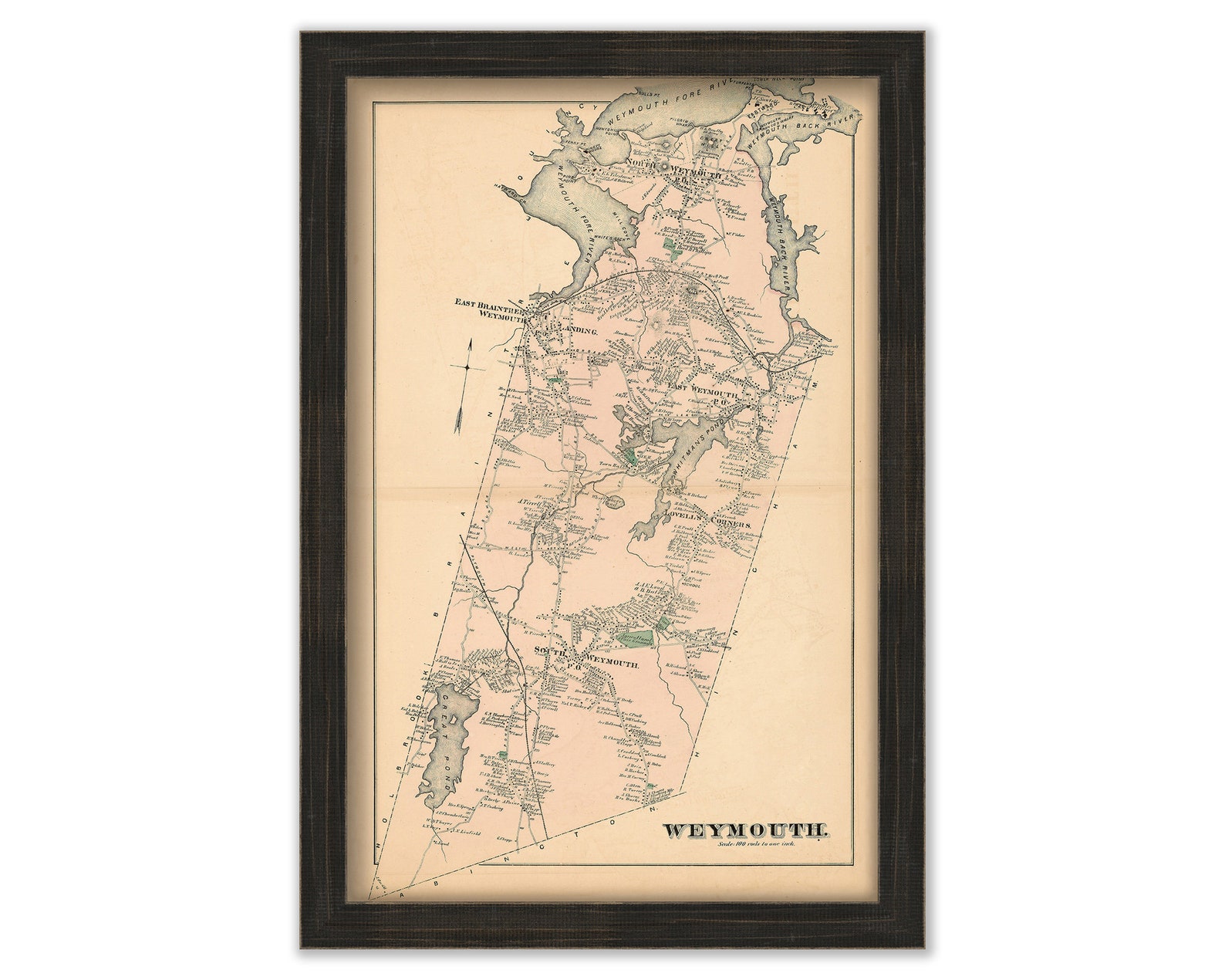 Town of WEYMOUTH Massachusetts 1876 Map Replica or GENUINE Etsy