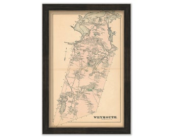 Town of WEYMOUTH, Massachusetts 1876 Map - Replica or GENUINE ORIGINAL