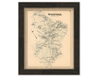 Town of WALPOLE, Massachusetts 1876 Map - Replica or GENUINE ORIGINAL