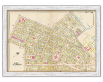 EAST BOSTON, Massachusetts 1912 map, Plate 27 - Prescott Square - Replica or GENUINE Original