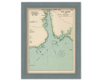 New London, Connecticut - Nautical Chart by George W. Eldridge Colored Version