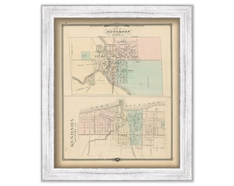 JEFFERSON and KENOSHA, Wisconsin 1878 Map, Replica or Genuine Original